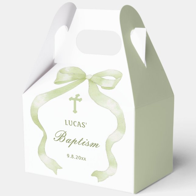 Caja Para Regalos Elegante Bow Verde Baptismo Gable (Anverso)
