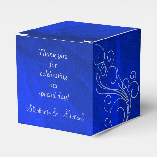 Caja Para Regalos Elegante Bright Blue Silver Swirl (Costado Anverso)