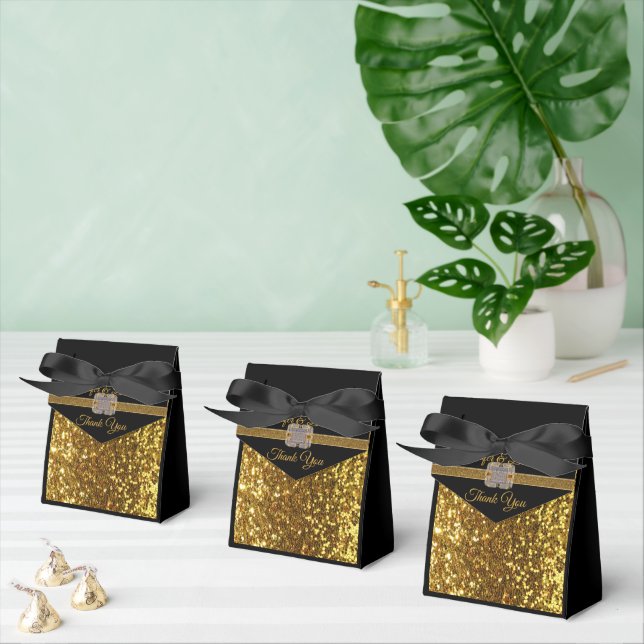 Caja Para Regalos Elegante Brooch Black Gold Glitterr (Múltiple)