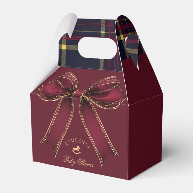 Caja Para Regalos Elegante Burgundy Gold Bow Luxury Baby Shower (Reverso)