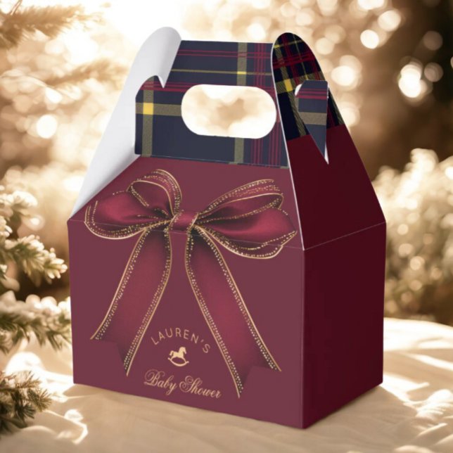 Caja Para Regalos Elegante Burgundy Gold Bow Luxury Baby Shower (Subido por el creador)