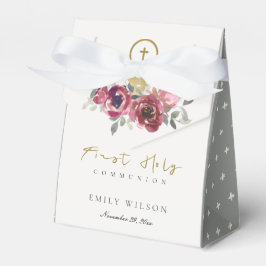 CAJA PARA REGALOS ELEGANTE BURGUNDY GOLD FLORAL PRIMERA COMUNICACIÓN