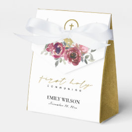 CAJA PARA REGALOS ELEGANTE BURGUNDY GOLD FLORAL PRIMERA COMUNICACIÓN