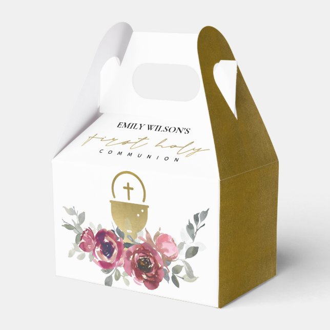 CAJA PARA REGALOS ELEGANTE BURGUNDY GOLD FLORAL PRIMERA COMUNICACIÓN (Front Side)
