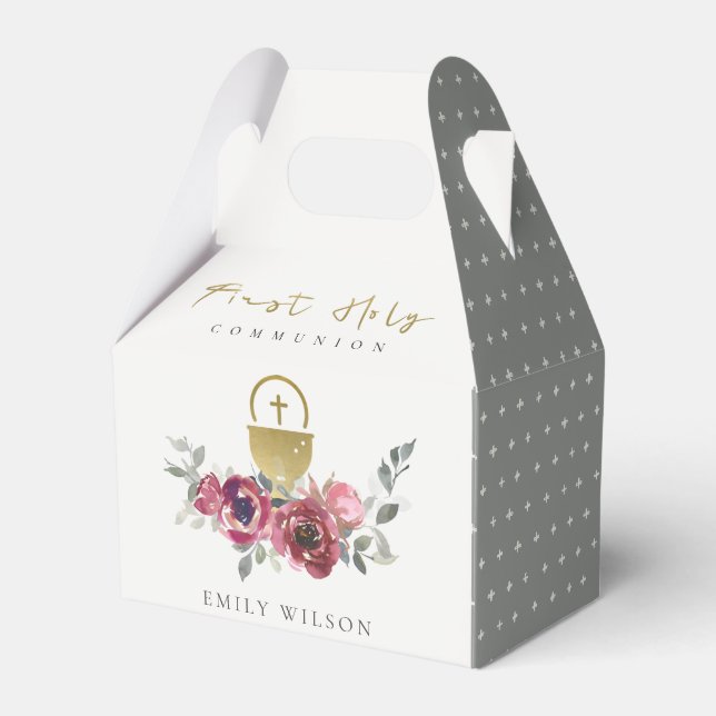 CAJA PARA REGALOS ELEGANTE BURGUNDY GOLD FLORAL PRIMERA COMUNICACIÓN (Front Side)