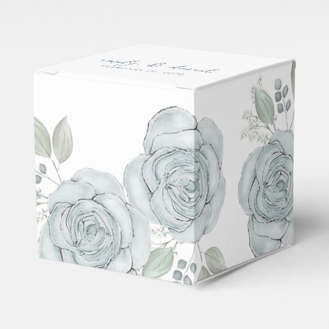 Caja Para Regalos Elegante caligrafía elegante de Rosa floral azul (Costado Anverso)