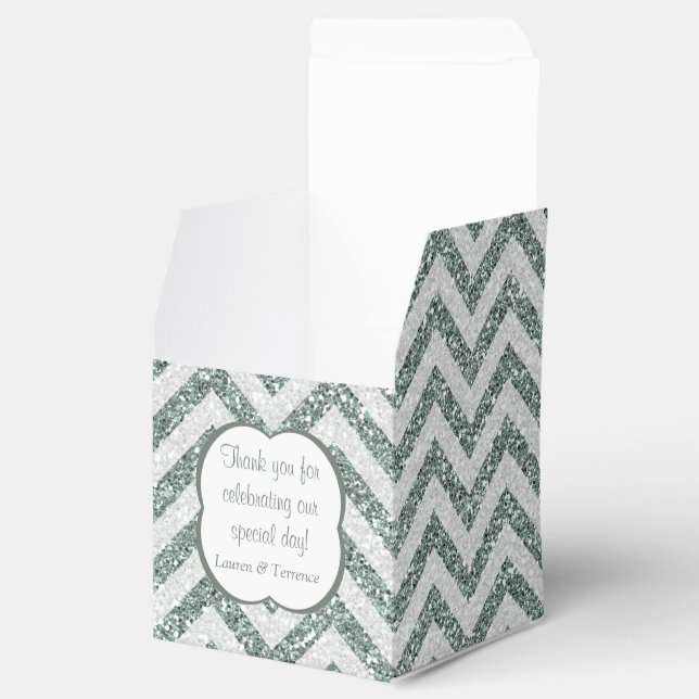 Caja Para Regalos Elegante Chevron Purpurina Gris Faux (Abierto)