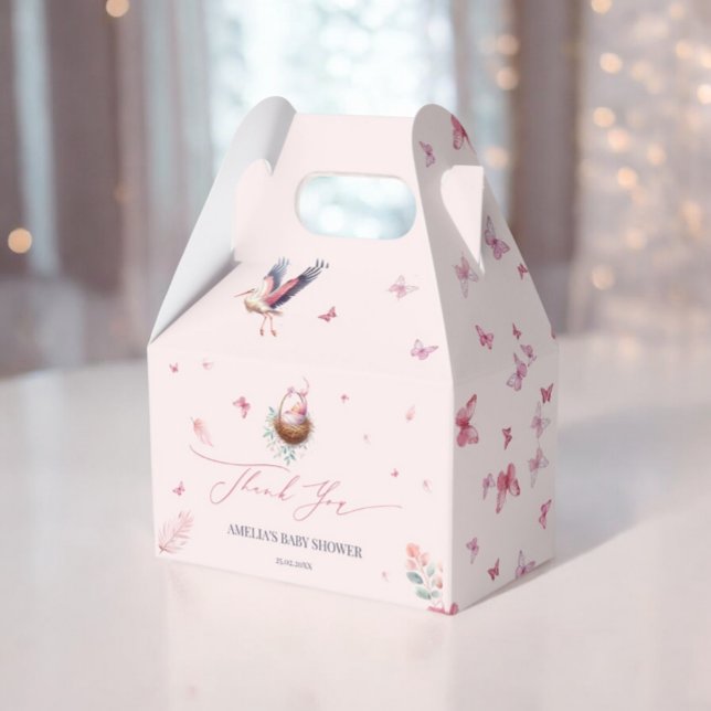 Caja Para Regalos Elegante cigüeña suave rosa gracias (Subido por el creador)