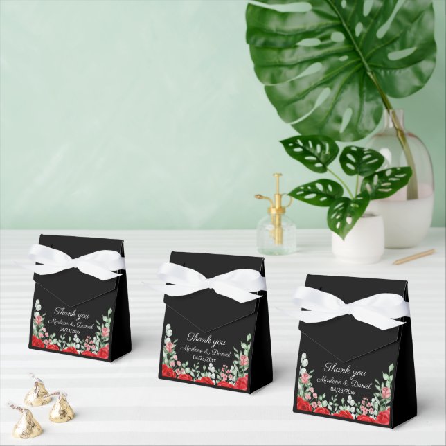 Caja Para Regalos Elegante Clásico Boda Floral Negro Y Rojo (Múltiple)