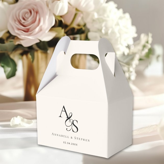 Caja Para Regalos Elegante, clásico, monograma, Boda (Elegant, Classic, Monogram, Ampersand, Beige, Wedding Favor Boxes. With your Monogram, Name & Date.)