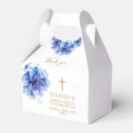 Caja Para Regalos Elegante Comunión floral acuarela azul