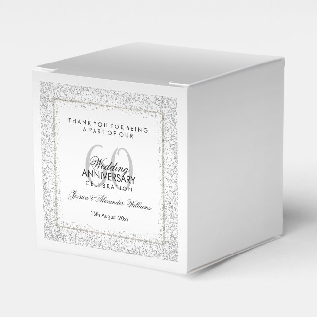 Caja Para Regalos Elegante Confetti Plata 60.º Boda Gracias (Costado Anverso)