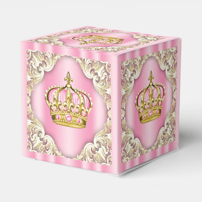 Caja Para Regalos Elegante Corona Princesa Rosa y Oro (Reverso Costado)