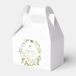 Caja Para Regalos Elegante Crema Blanca Flores Cruz de Oro Bautismo