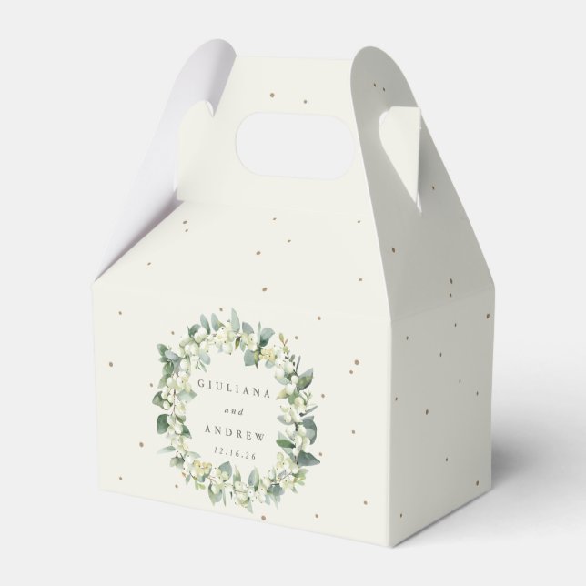 Caja Para Regalos Elegante Crema Snowberry + Eucalyptus Wreath Boda (Front Side)
