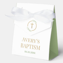 Caja Para Regalos Elegante cruz de oro acuarela Verde Bautismo Wreat