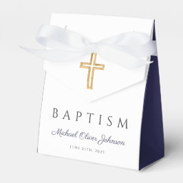 Caja Para Regalos Elegante Cruz Religiosa Azul Marino Niño Bautizo