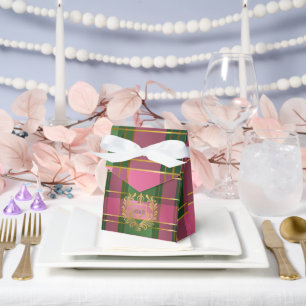 Caja Para Regalos Elegante Cuadros Rosado y Verde