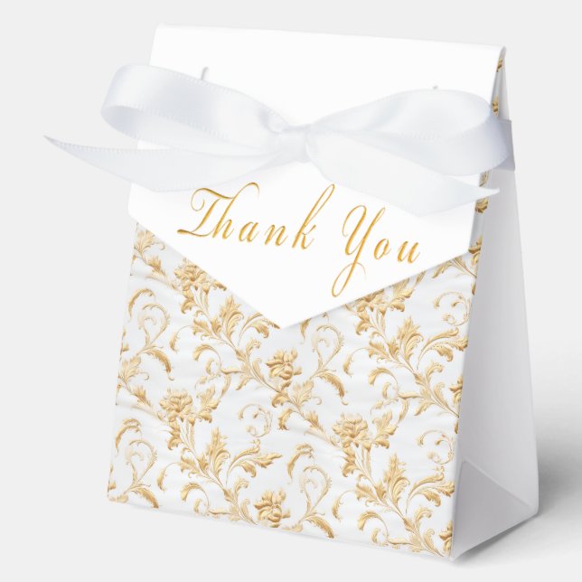 Caja Para Regalos Elegante Damasco blanco y dorado (Anverso)