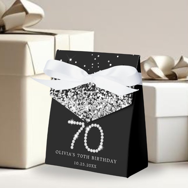 Caja Para Regalos Elegante diamante negro plateado 70 cumpleaños (Elegant Diamonds 70th Birthday Favor boxes)