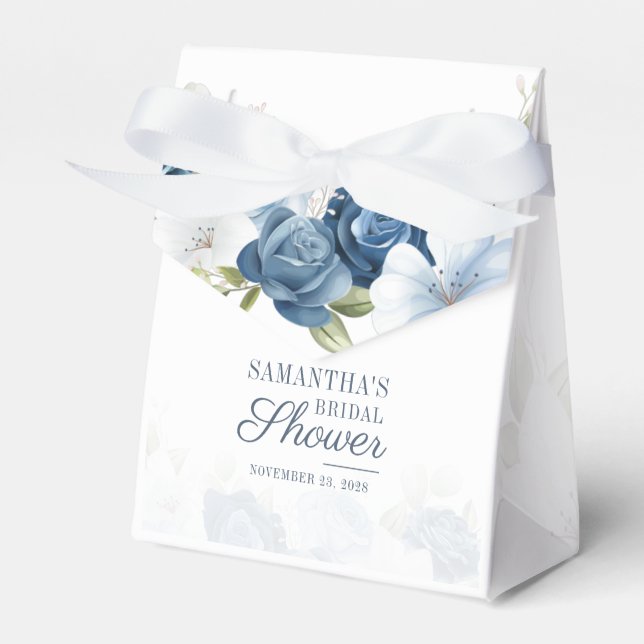 Caja Para Regalos Elegante ducha de novia floral en acuarela azul po (Front Side)