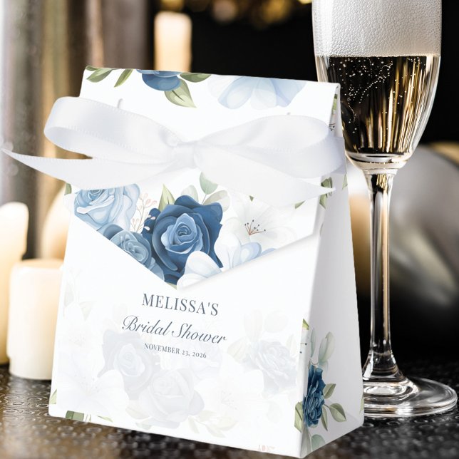Caja Para Regalos Elegante Ducha de Novia Floral Polvorienta Azul (Dusty Blue Floral Elegant Bridal Shower Favor Box)