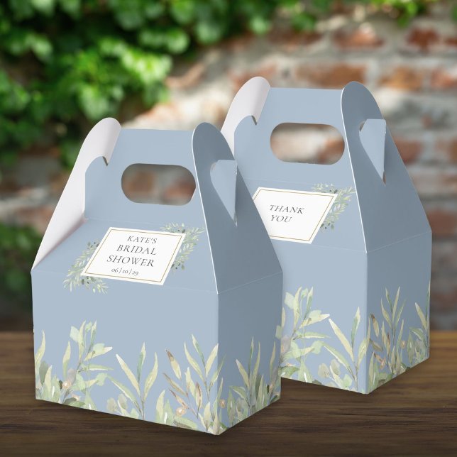 Caja Para Regalos Elegante ducha de novia verde deja un azul turbio (Elegant Bridal Shower Greenery Leaves Dusty Blue Favor Box)