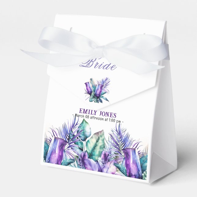 Caja Para Regalos Elegante ducha tropical violeta floral de novia (Front Side)