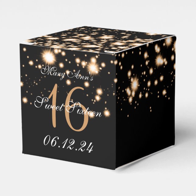 Caja Para Regalos Elegante dulce 16 cumpleaños Glam Gold (Costado Anverso)