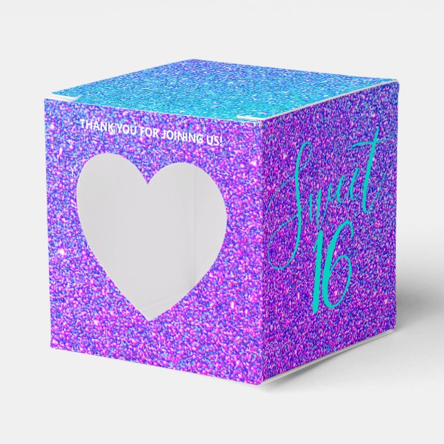 Caja Para Regalos Elegante dulce 16 Verde azulado Purpurina Púrpura  (Anverso)
