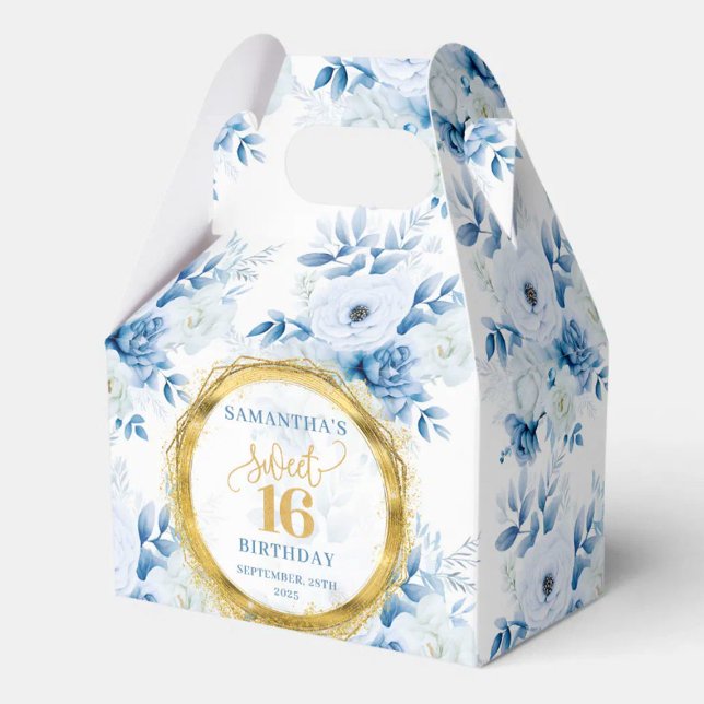 Caja Para Regalos Elegante Dusty Blue Sweet Dieciséis Gold Purpurina (Elegant Dusty Blue Sweet Sixteen Gold Glitter Box)