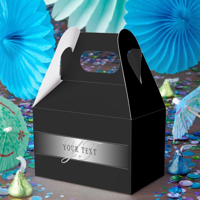 Caja Para Regalos Elegante escritura de monograma editable | Negro (Fiesta)