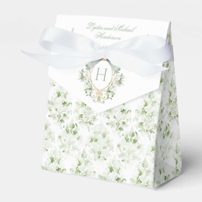 Caja Para Regalos Elegante Escudo con Sage Green Bow | BODA (Front Side)