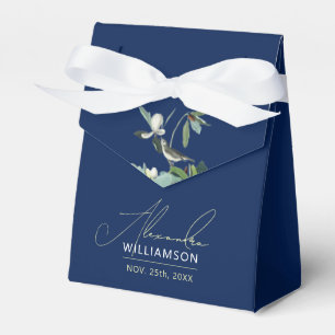 Caja Para Regalos Elegante Estiloso Azul y Blanco Nombre Pájaro Flor