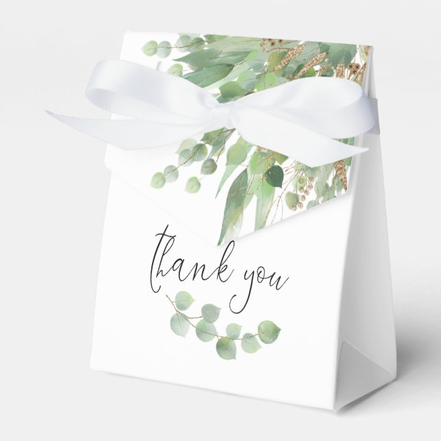 Caja Para Regalos Elegante Eucalyptus Greenery Gold Names Date White (Front Side)