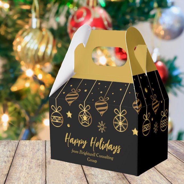 Caja Para Regalos Elegante Felices Fiestas Negros Personalizado Oro  (Subido por el creador)
