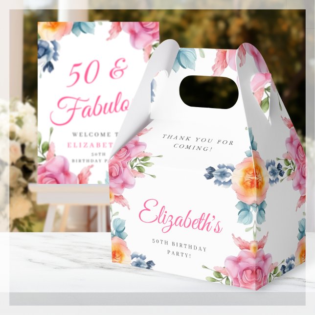 Caja Para Regalos Elegante Floral 50º Favor de Cumpleaños Box (Subido por el creador)