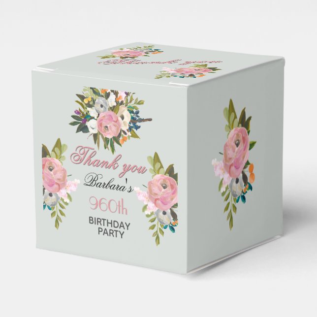 Caja Para Regalos Elegante Floral 90 Cumpleaños  (Costado Anverso)