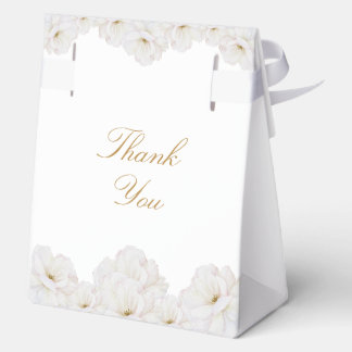 Caja Para Regalos Elegante Floral Blanco Borde Dorado Boda de Marfil
