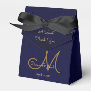 Caja Para Regalos Elegante Floral de Monograma Azul de Oro de Marina