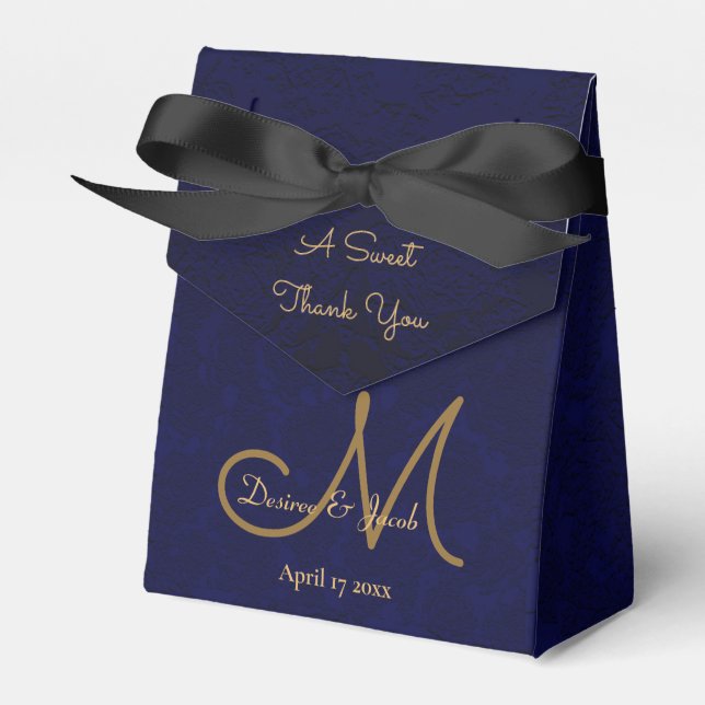 Caja Para Regalos Elegante Floral de Monograma Azul de Oro de Marina (Front Side)