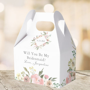 Caja Para Regalos ¿Elegante Floral Rosa Serás Mi Dama de Honor?