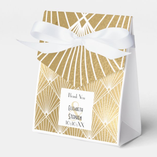 Caja Para Regalos Elegante Gatsby Art Deco Boda Blanco y Oro (Front Side)