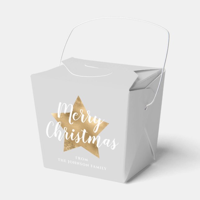 Caja Para Regalos Elegante Gray Faux Gold Star Feliz Navidad (Front Side)