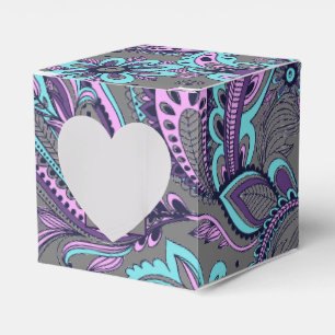 Caja Para Regalos Elegante Gris Carbón Paisley Turquesa Púrpura