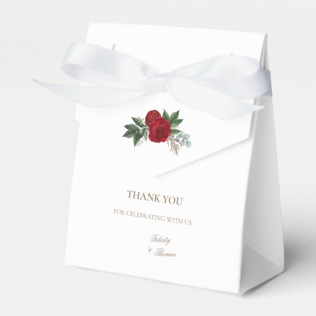 Caja Para Regalos Elegante Guión Dorado Floral Roja Gracias (Front Side)
