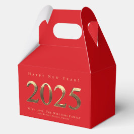 Caja Para Regalos Elegante Guión Rojo y Oro Feliz Año Nuevo 2025