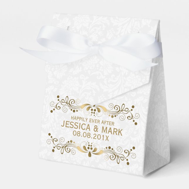 Caja Para Regalos Elegante Lace de oro floral con damasquinados blan (Front Side)