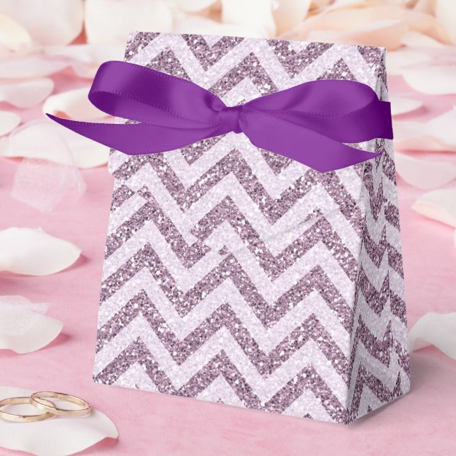 Caja Para Regalos Elegante Lavanda Rosa Purpurina Chevron (Boda)
