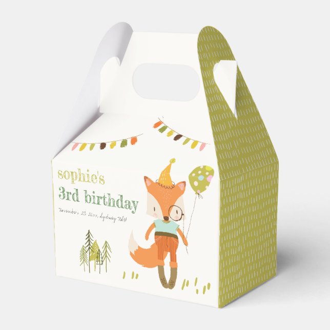 Caja Para Regalos Elegante lindo Woodland Fiesta Fox Kids Cumpleaños (Front Side)